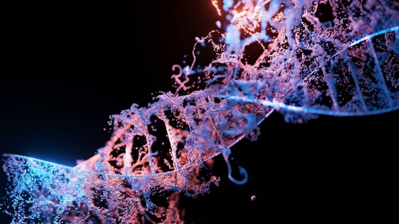 Gene Editing - a close up of a blue and purple structure