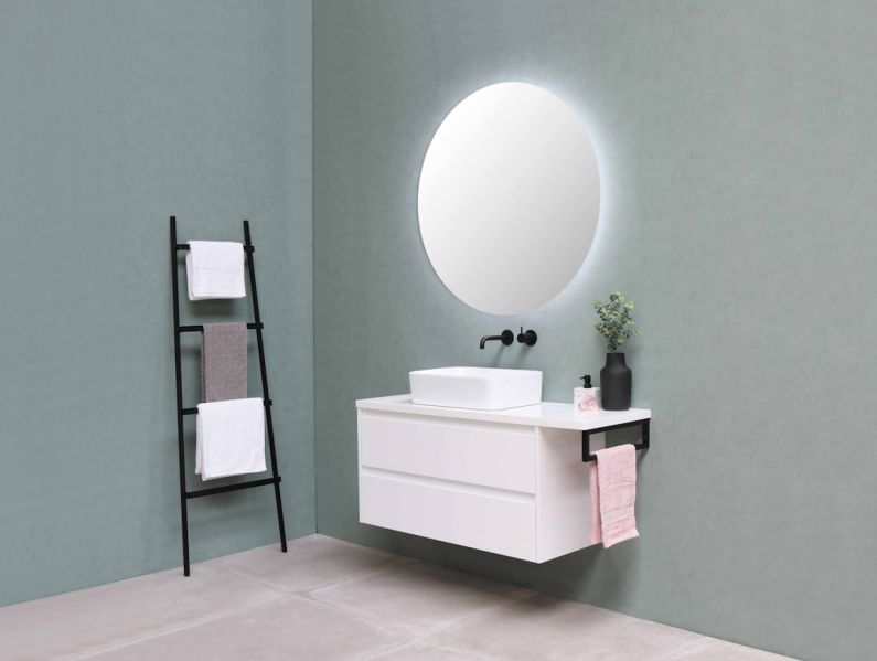 Smart Mirror - white wooden vanity sink with mirror